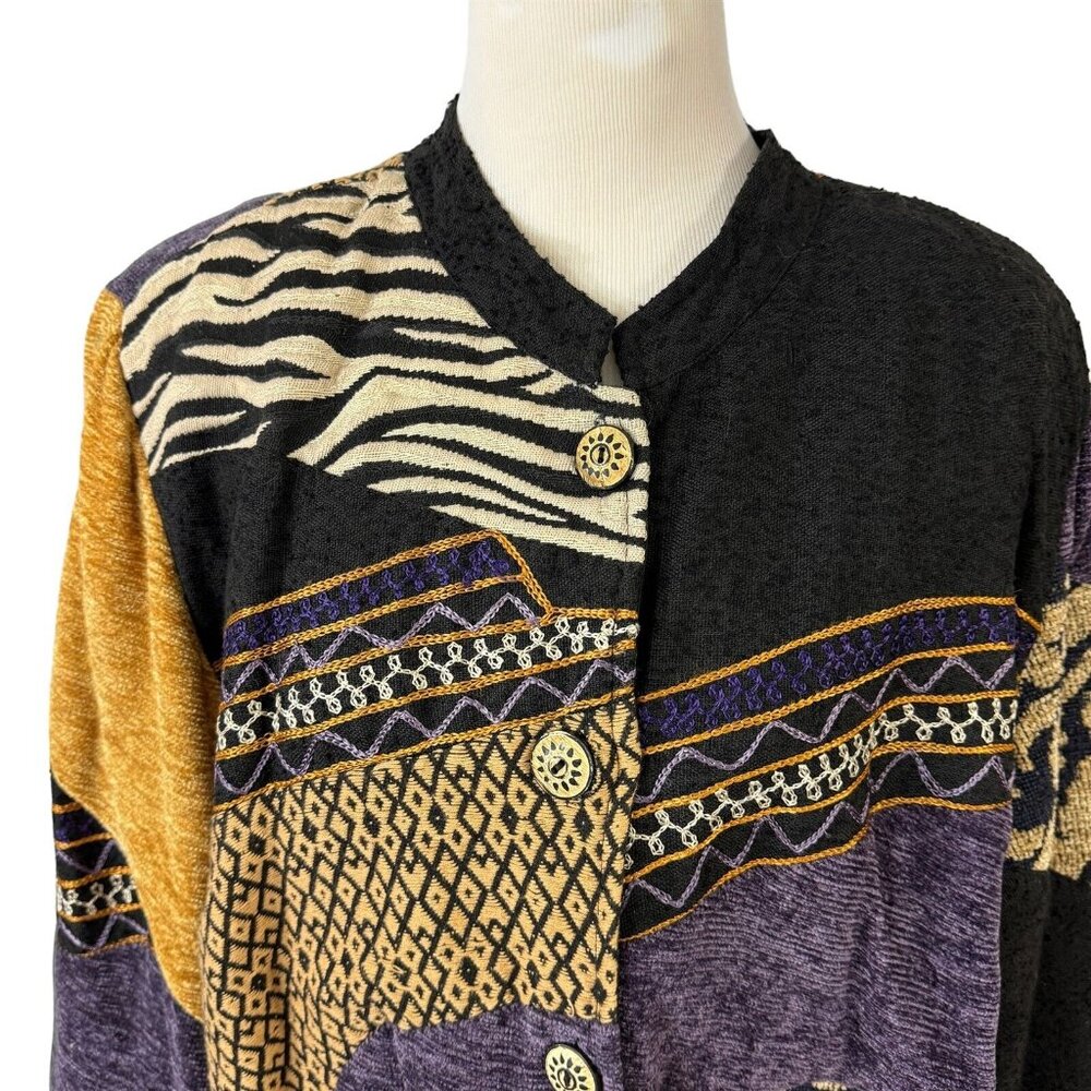 Indigo Moon Patchwork Size 1x Jacket Blazer Gold … - image 4